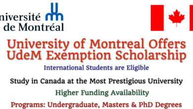 University of Montreal UdeM Exemption Scholarship Program for International Students in Canada for 2023/2024