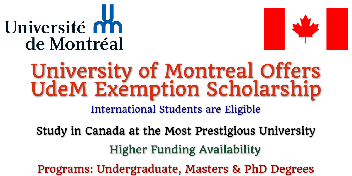University of Montreal UdeM Exemption Scholarship Program for