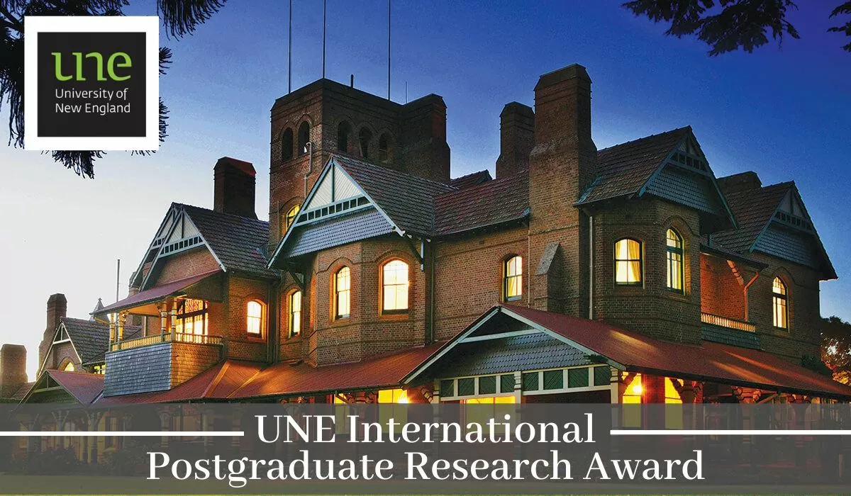 University Of New England UNE International Postgraduate Research Award for International Students in Australia, 2024